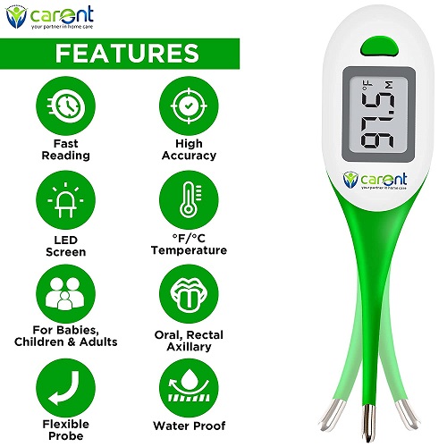 carent DMT4326 Waterproof Flexible Tip Digital Thermometer for Body Fever Kids Adults & Babies Thermometer